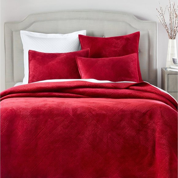 Charter Club Damask Velvet 3 pc King Coverlet, Red